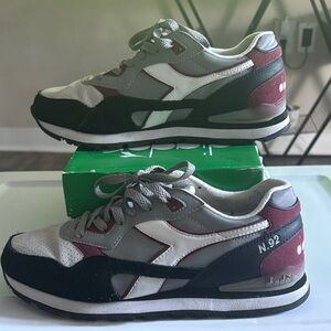 Diadora Black, Gray, and Burgundy Sneakers